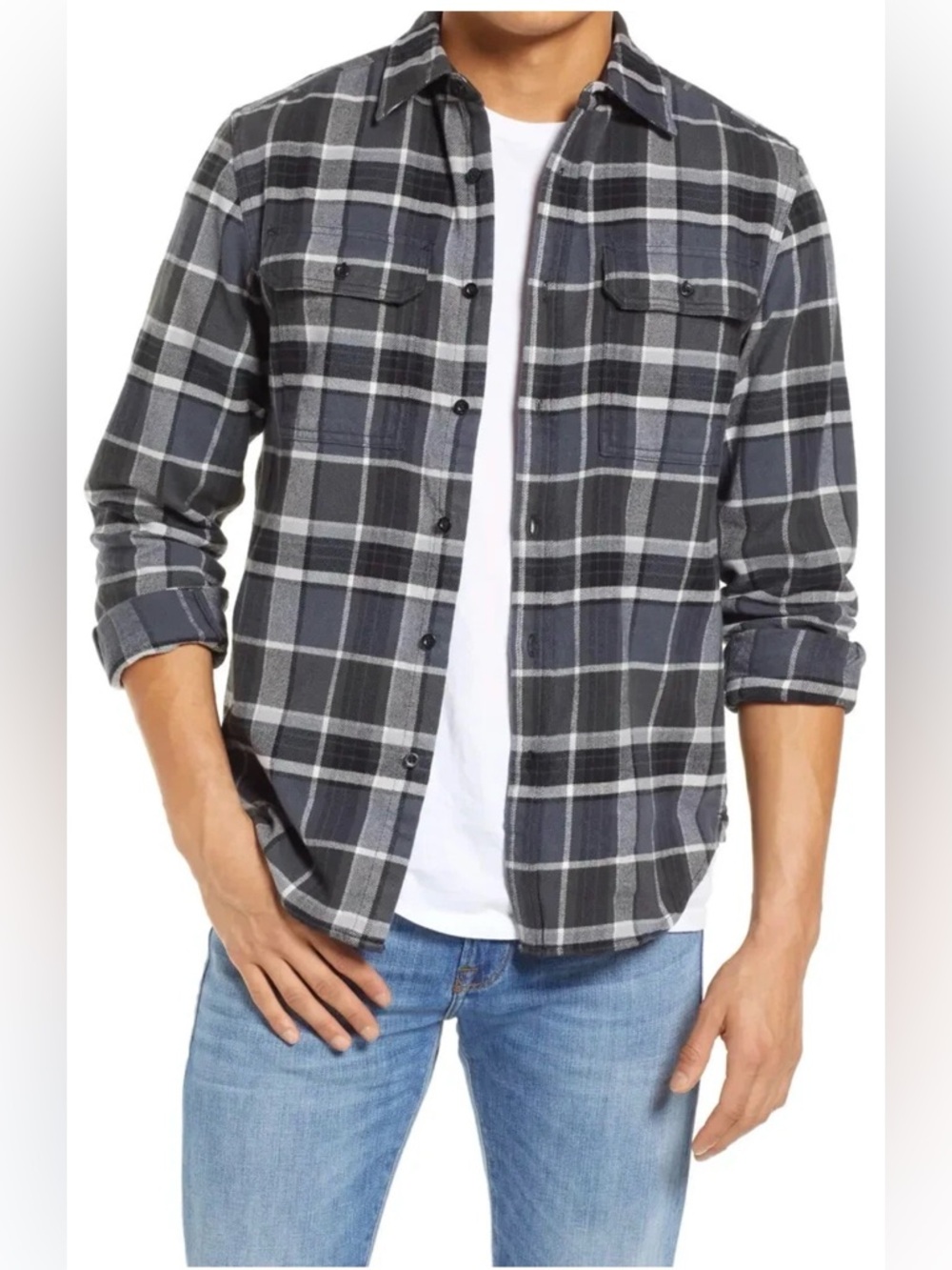 The North Face Men's Arroyo Black and Gray Flannel Plaid Button-Down Shirt